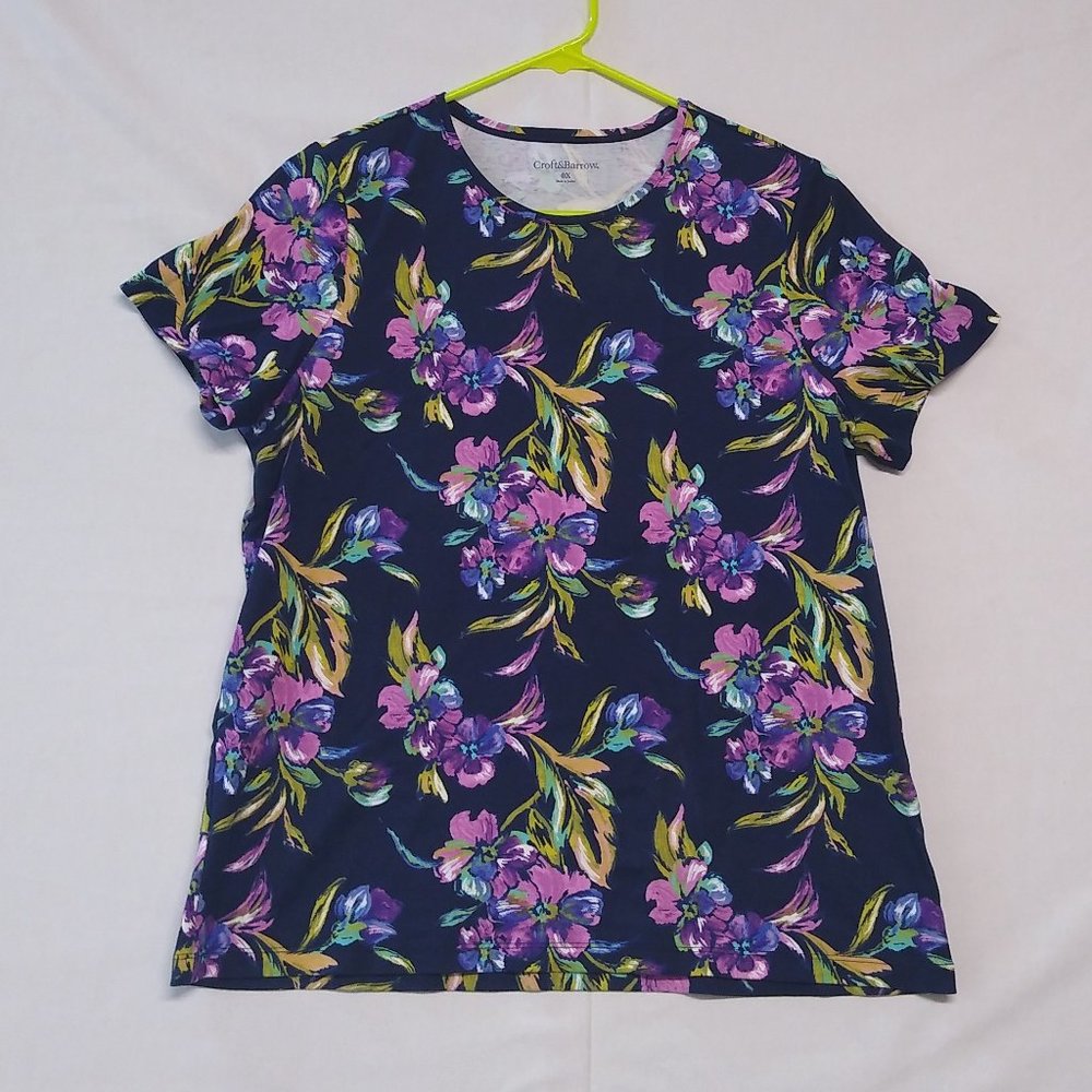 Croft & Barrow 0X Women's Blouse Floral Watercolor Style Comfort 100% Cotton